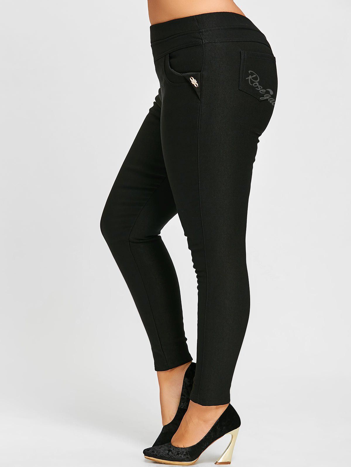 

Fleece Lined Plus Size High Waist Tight Pants, Black