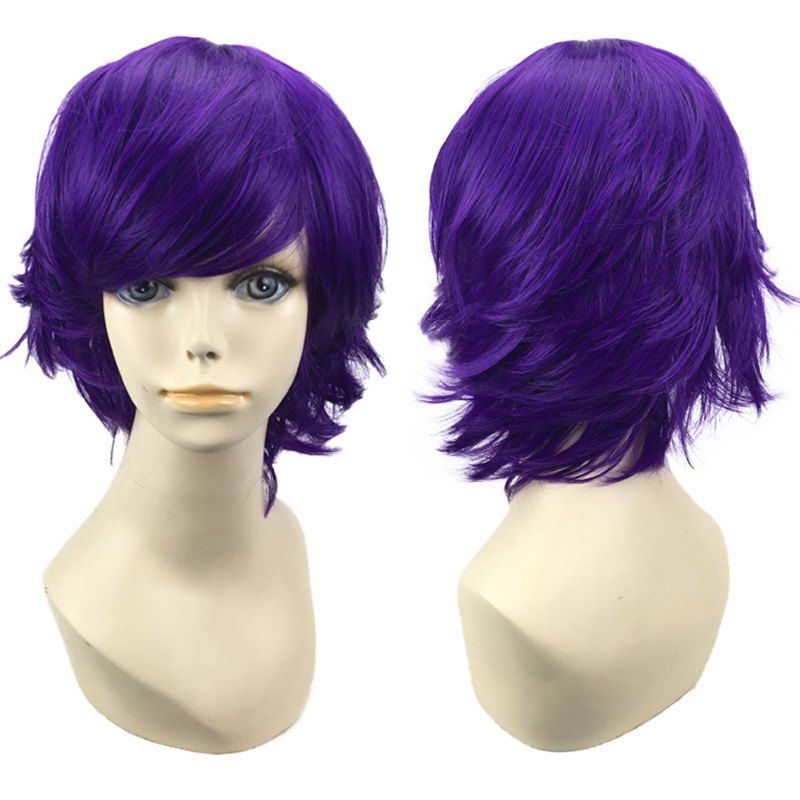 

Short Side Bang Straight Synthetic Cosplay Wig, Deep purple