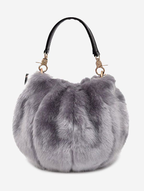 

Multi Function Faux Fur Handbag With Strap, Gray