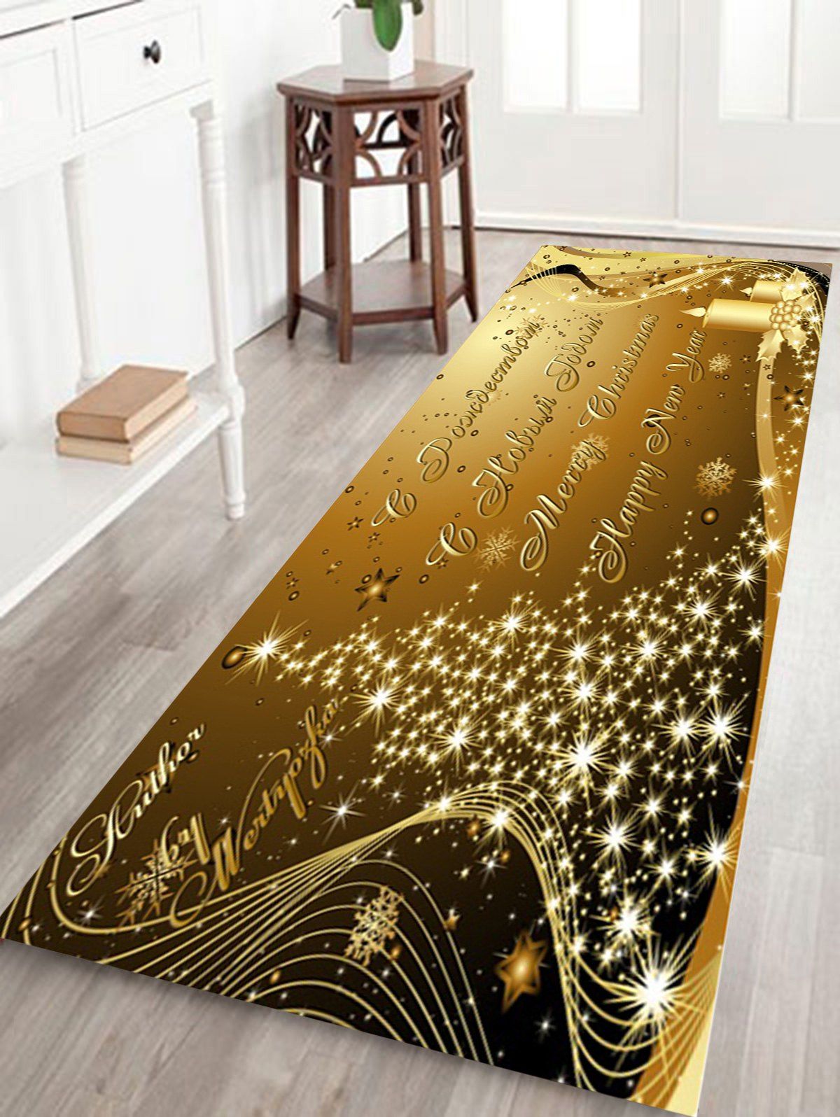 

Sparkling Christmas Tree Letter Print Fleece Skidproof Bath Mat, Golden