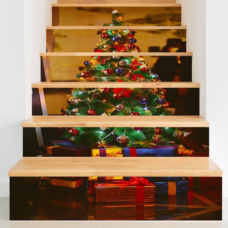 

Christmas Tree Gifts Pattern Decorative Stair Stickers, Colorful