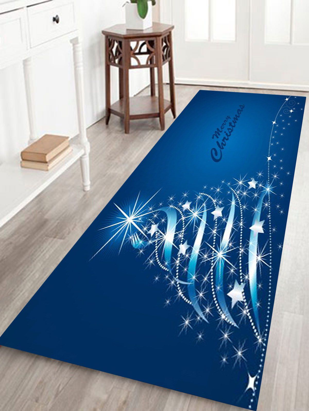 

Sparkling Christmas Tree Print Antislip Coral Fleece Bath Rug, Blue