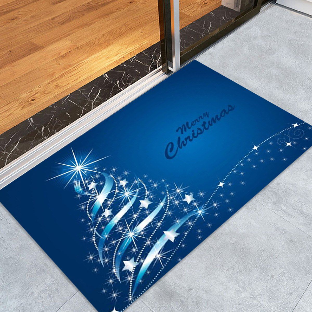 

Sparkling Christmas Tree Print Antislip Coral Fleece Bath Rug, Blue