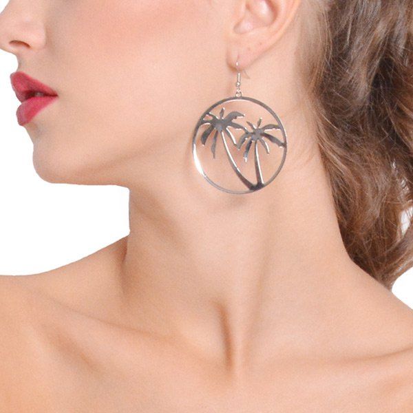 

Coconut Tree Hollow Out Earrings, Silver
