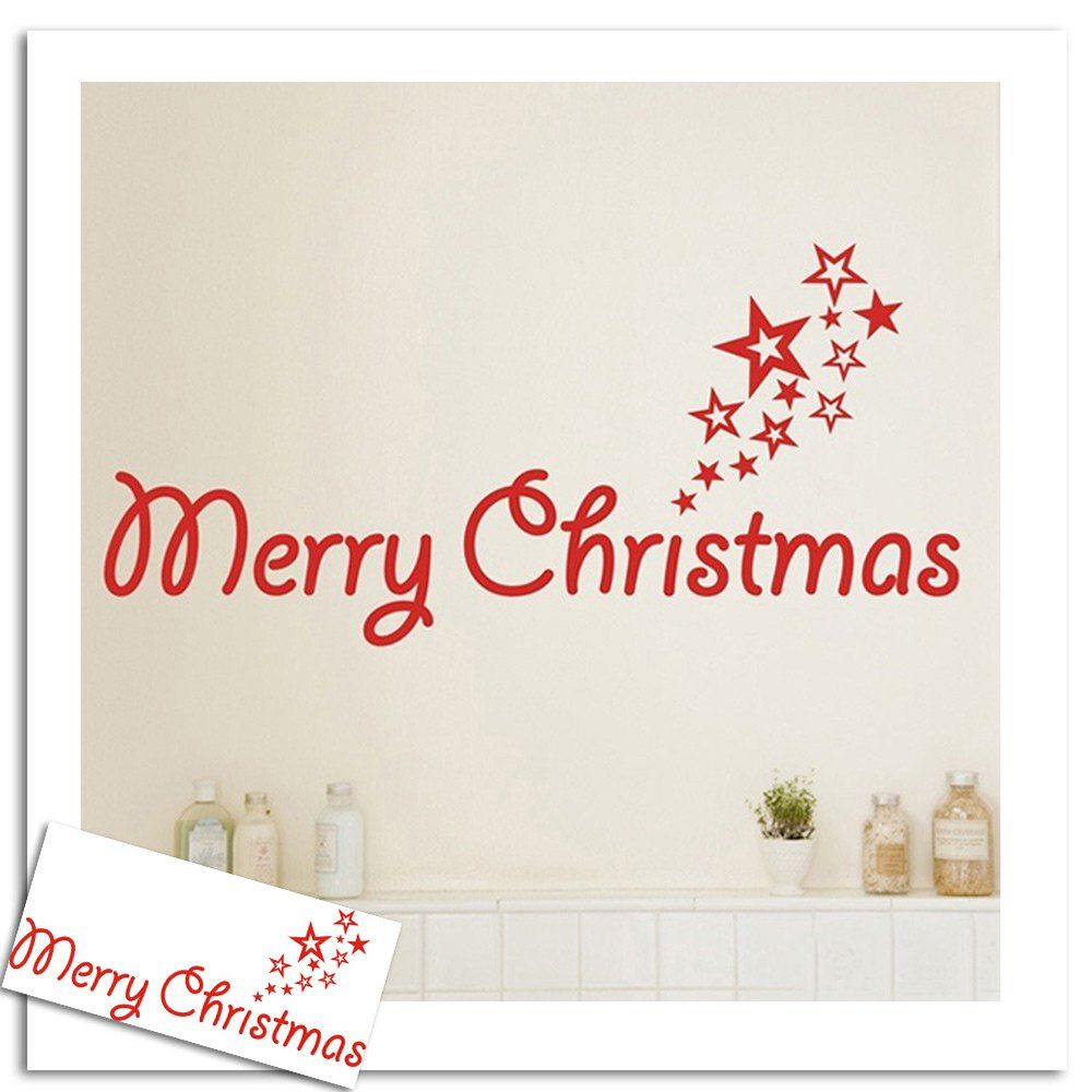 

Merry Christmas Stars Pattern Wall Stickers For Living Room, Red