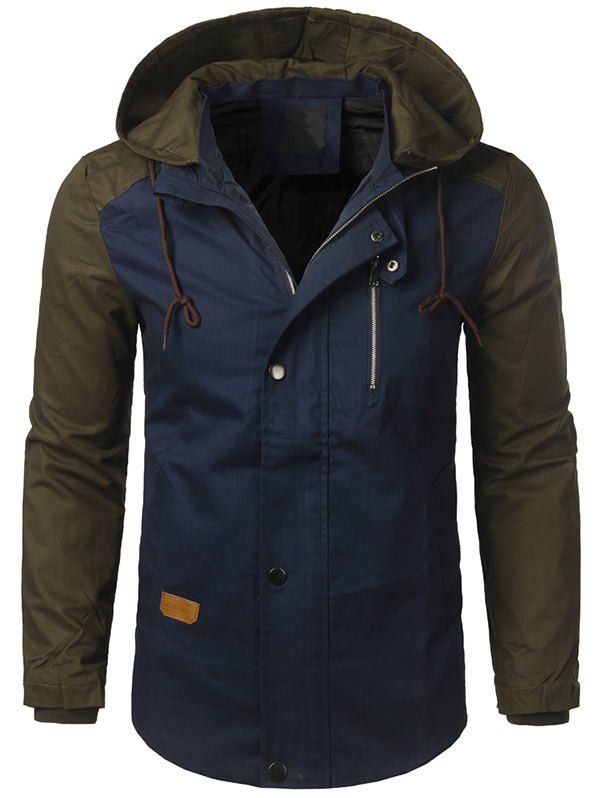 

Casual Two Tone Zip Up Hooded Jacket, Purplish blue