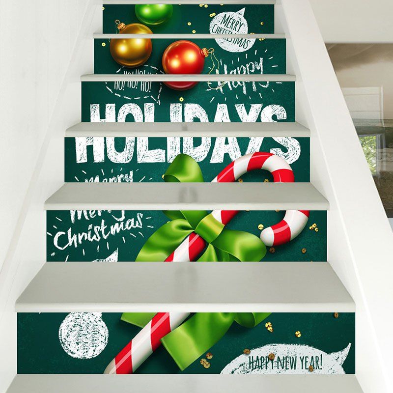 

Christmas Candy Cane Pattern Decorative Stair Stickers, Colorful