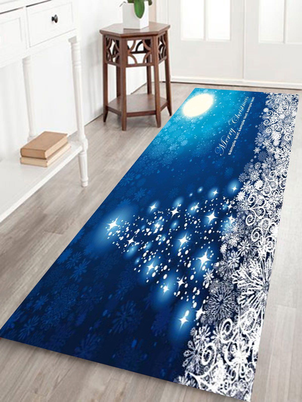 

Sparkling Christmas Tree Snowflake Print Coral Fleece Nonslip Bath Rug, Blue
