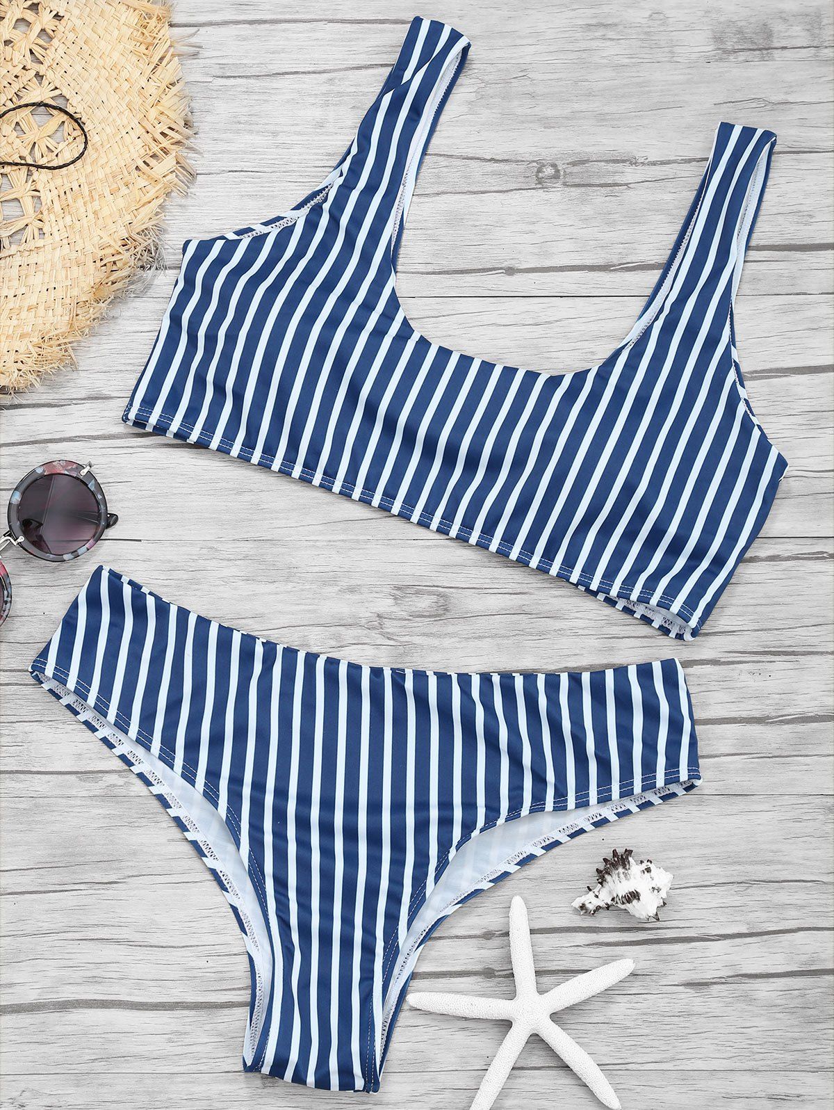 

U Neck Striped Bikini Set, Stripe