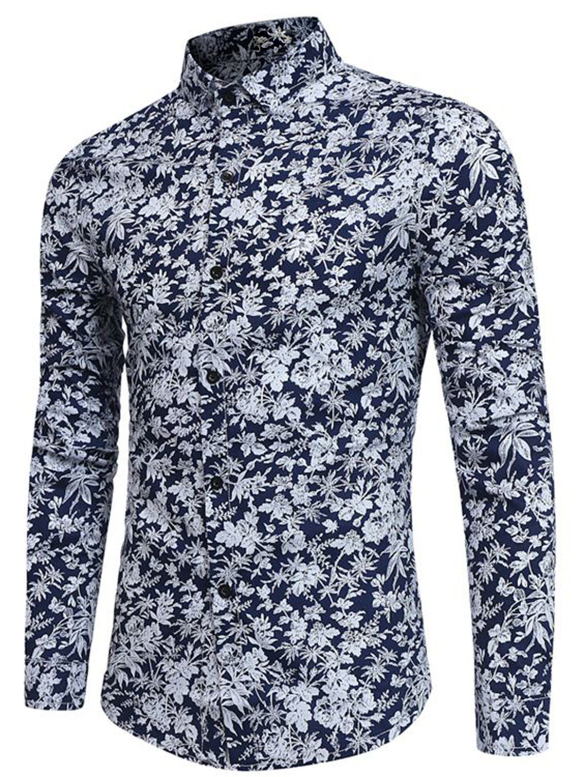 

Turndown Collar Tiny Floral Printed Shirt, Cadetblue
