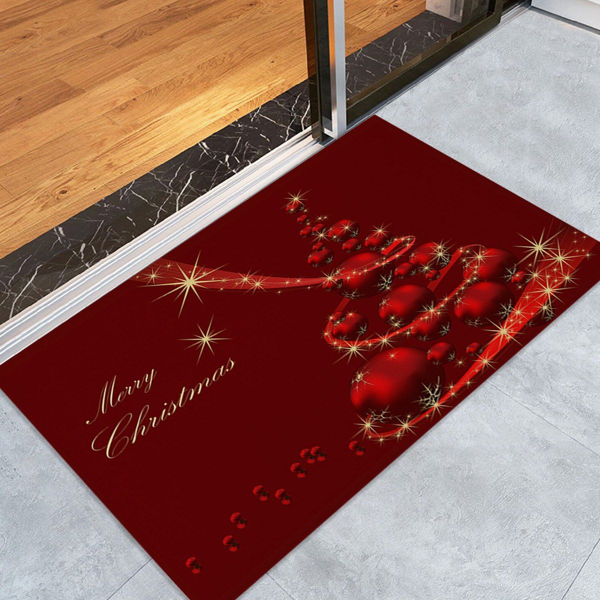

Christmas Balls Tree Print Coral Fleece Antiskid Bath Rug, Deep red