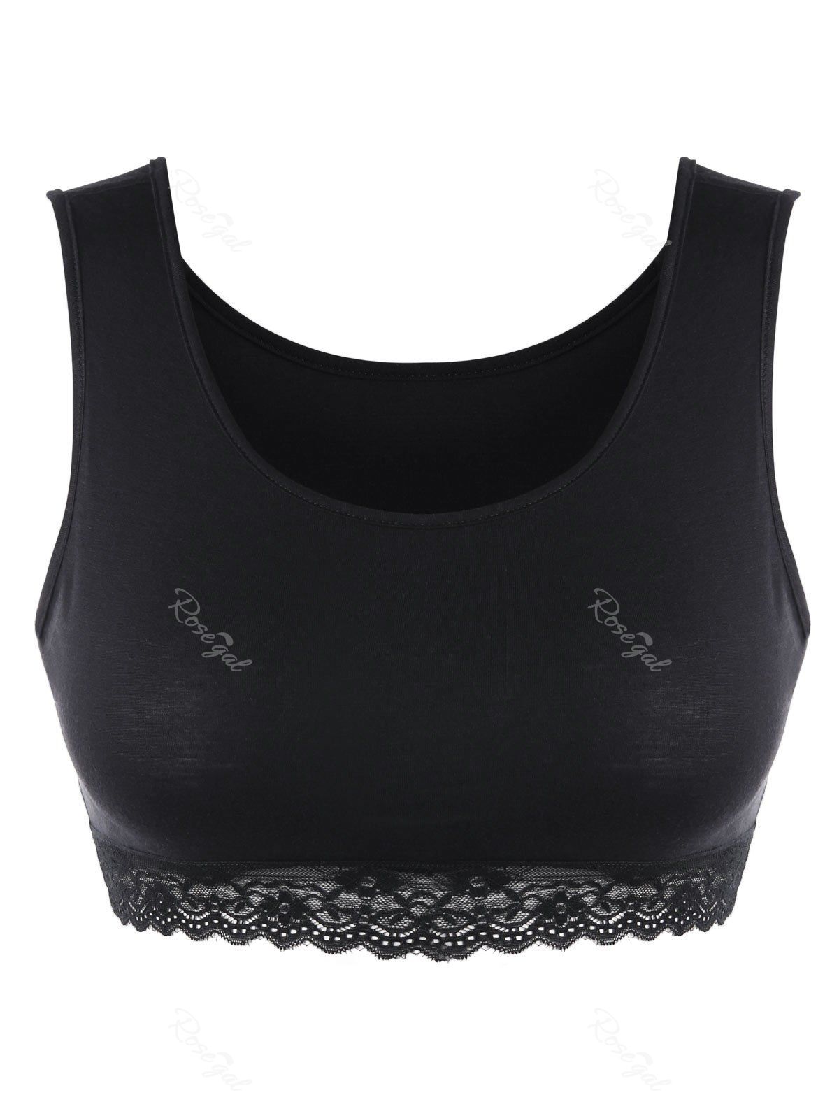 

Plus Size U Neck Lace Hem Bra, Black