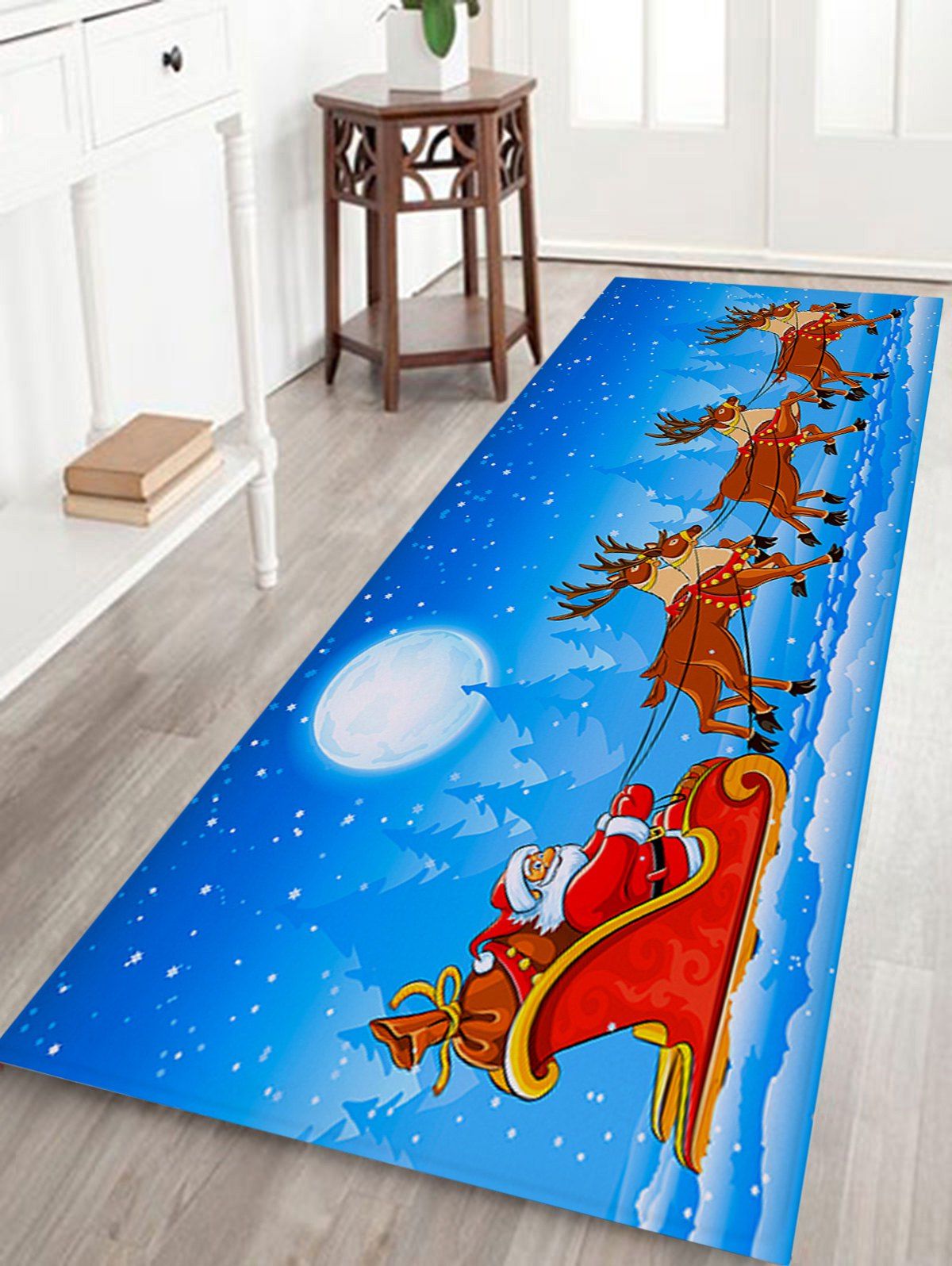 

Christmas Sled Pattern Coral Fleece Skidproof Bath Rug, Sky blue