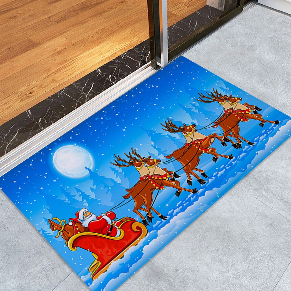 

Christmas Sled Pattern Coral Fleece Skidproof Bath Rug, Sky blue