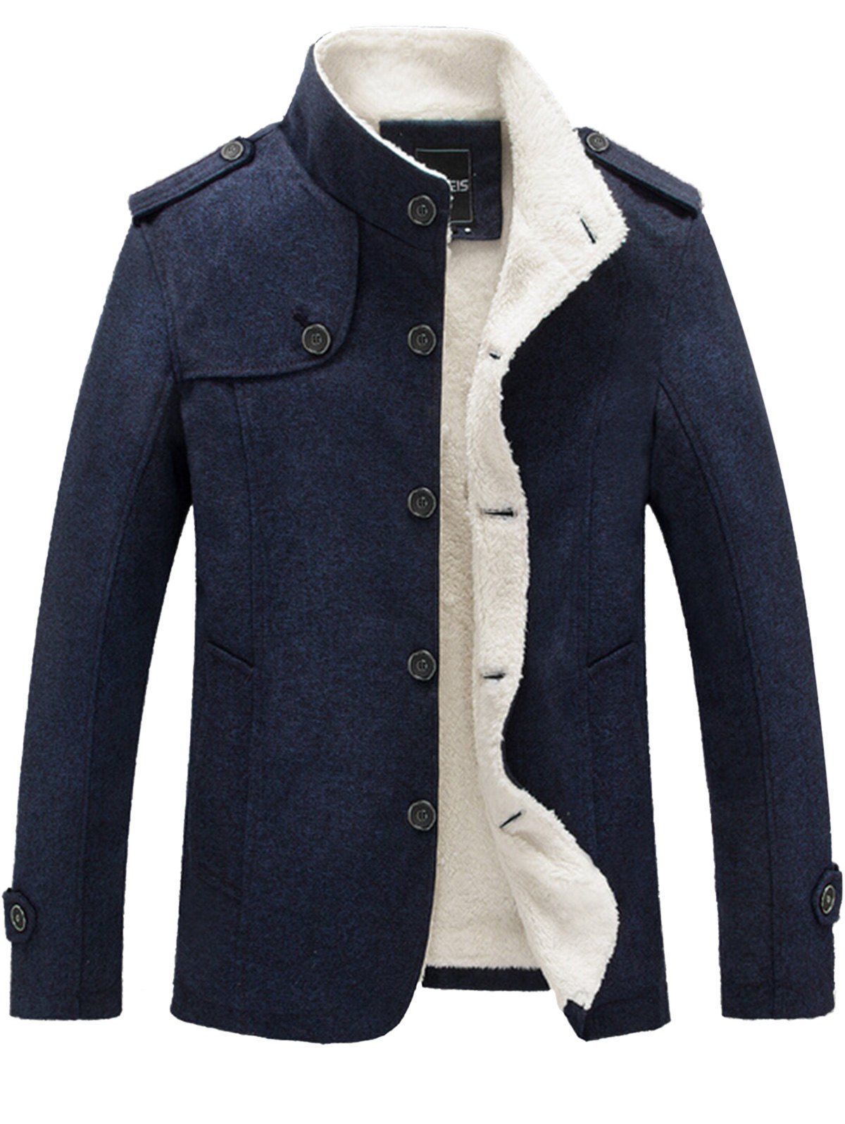 

Epaulet Faux Shearling Lining Button Up Jacket, Blue