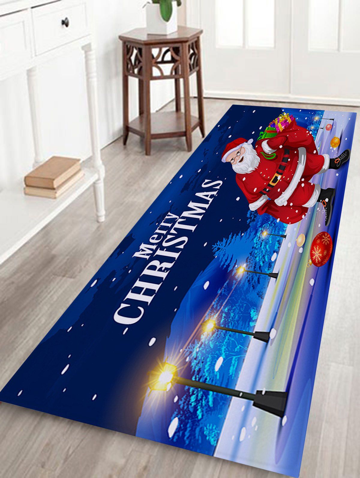 

Santa Claus Pattern Coral Fleece Nonslip Christmas Bath Mat, Blue