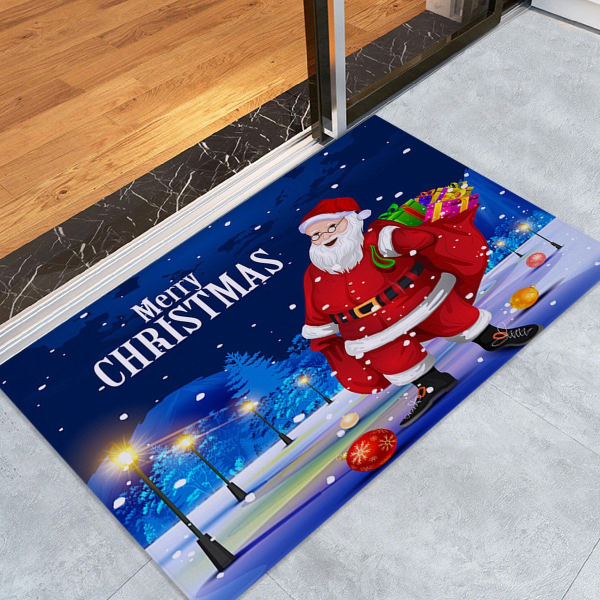 

Santa Claus Pattern Fleece Nonslip Christmas Bath Mat, Blue