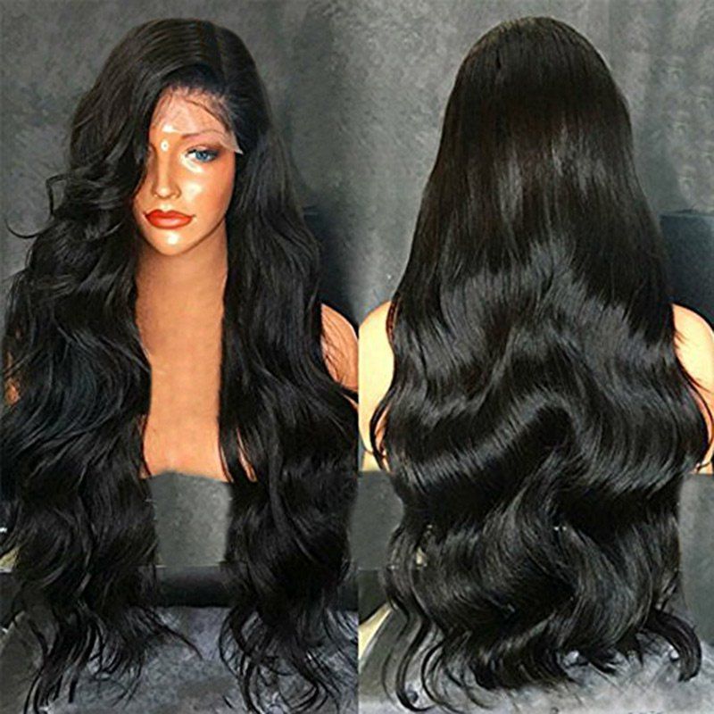 

Long Free Part Fluffy Body Wave Lace Front Human Hair Wig, Natural black