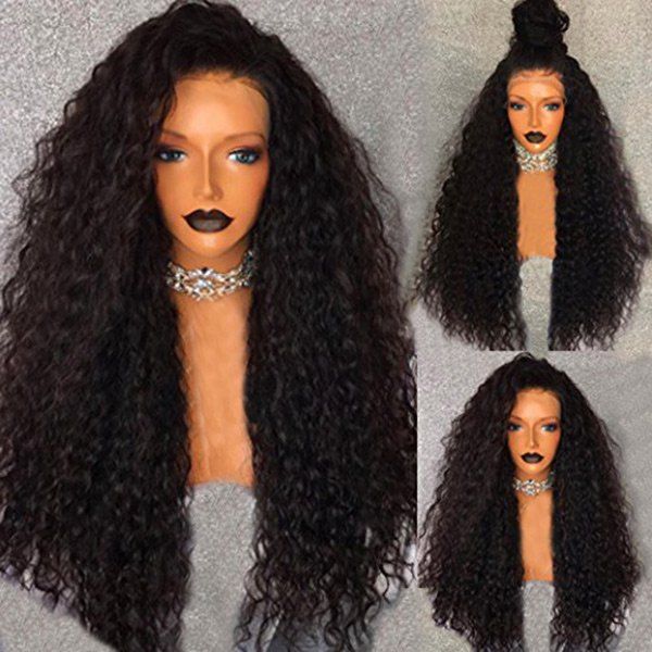 

Long Free Part Fluffy Water Wave Lace Front Human Hair Wig, Natural black