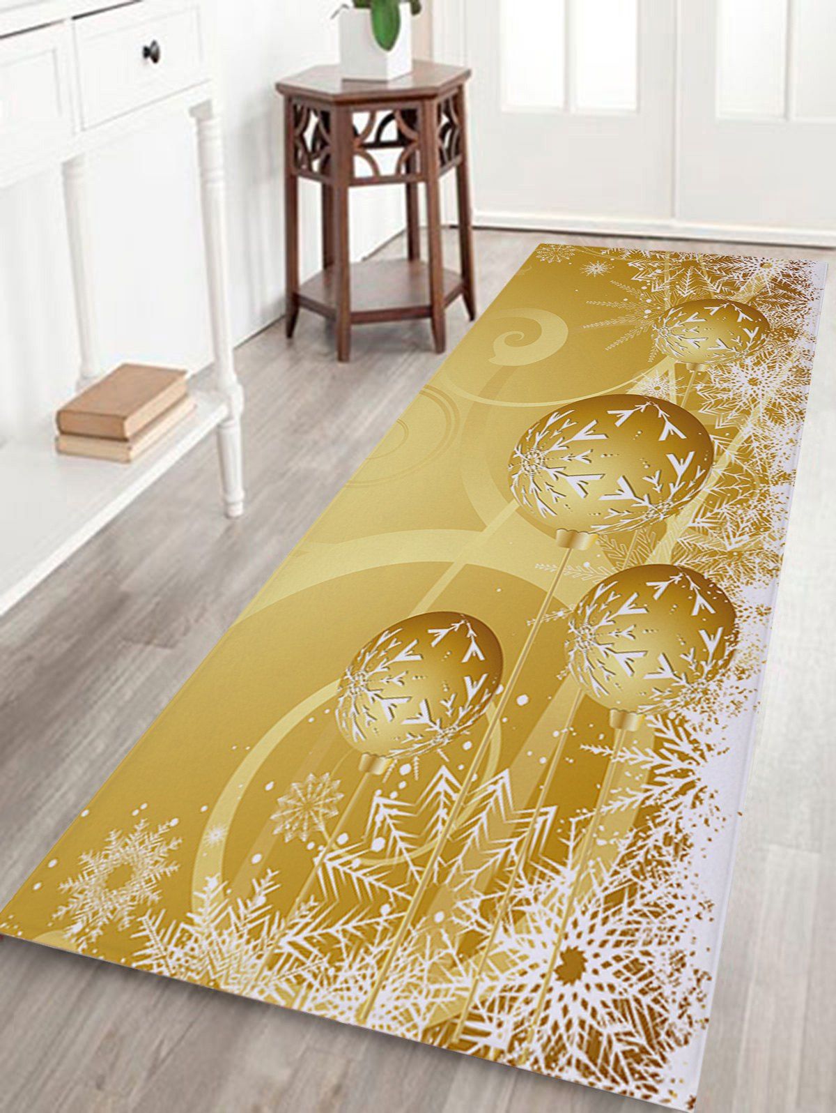 

Christmas Balls Snowflake Print Nonslip Coral Fleece Bath Mat, Golden