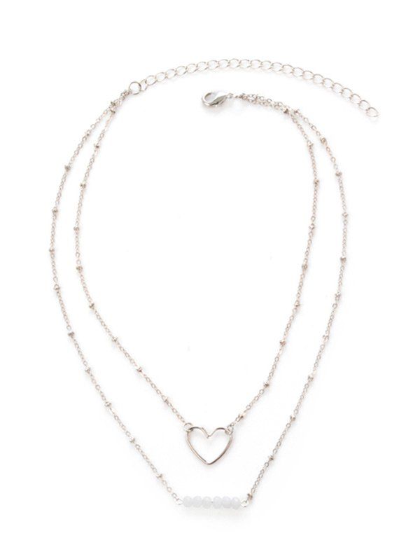 

Layered Heart Beaded Collarbone Necklace, Silver