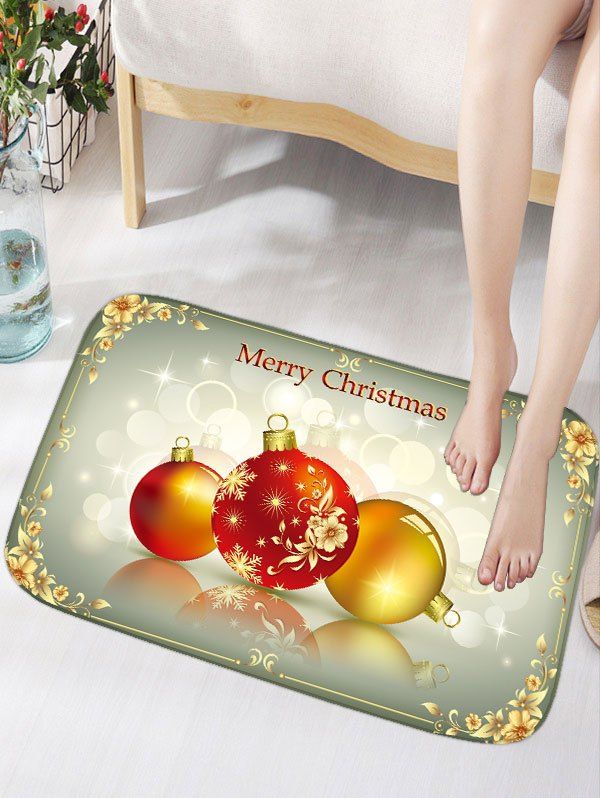 

Flannel Nonslip Christmas Balls Print Bath Mat, Colormix