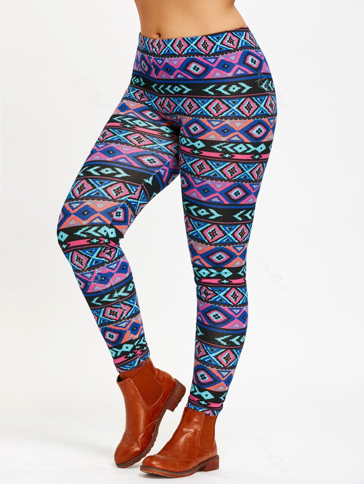 

Colorful Rhombus Print Plus Size Workout Leggings, Colormix