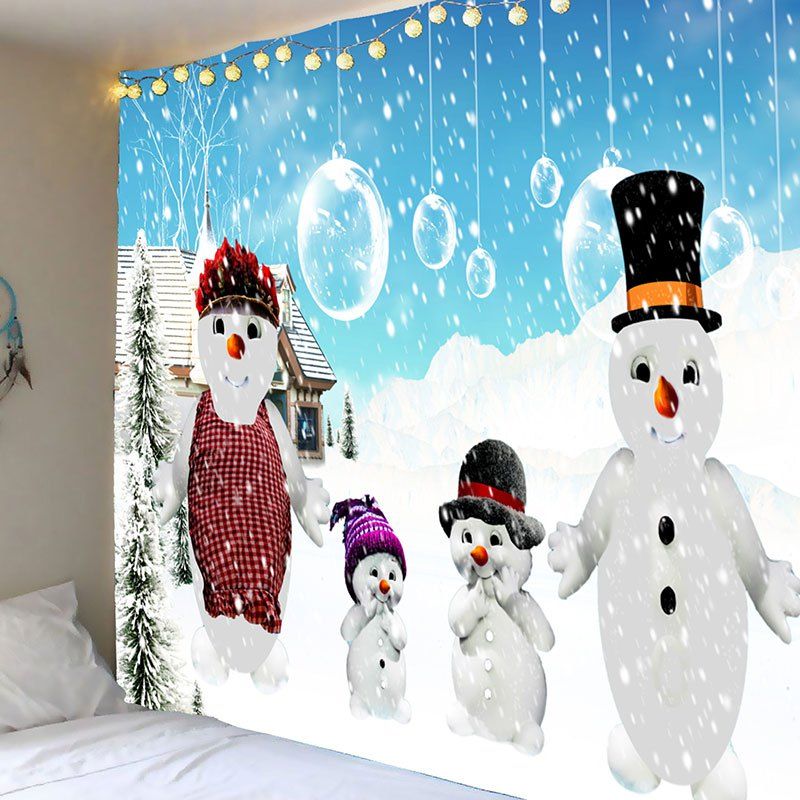 

Snowy Christmas Snowmen Family Pattern Tapestry, Blue and white