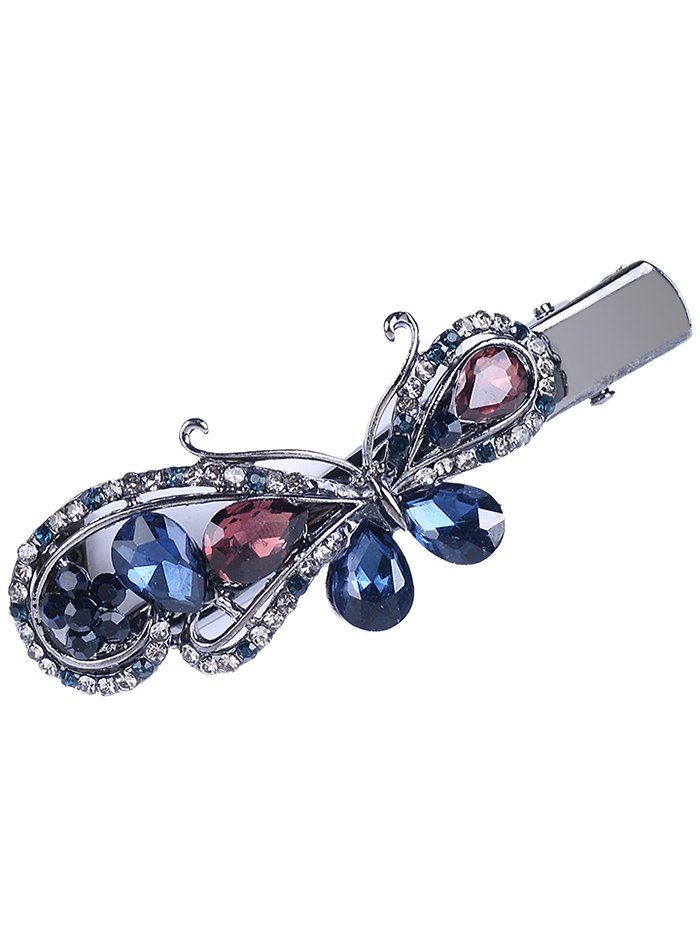 

Vintage Butterfly Shape Rhinestone Inlay Fuax Gem Hairclip, Colorful