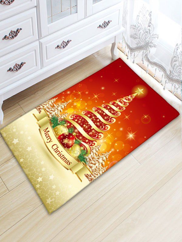 

Christmas Tree Pattern Flannel Nonslip Bath Rug, Colormix