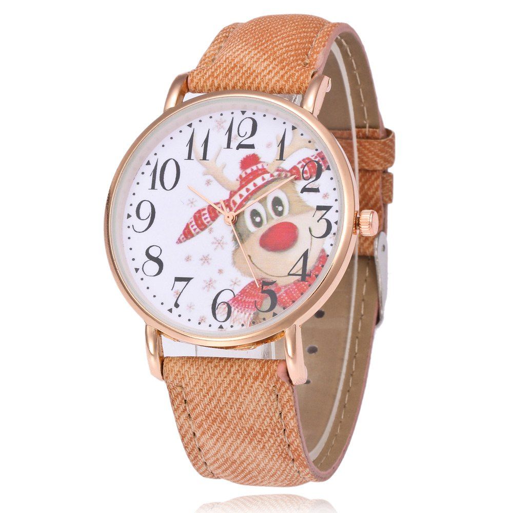 

Faux Leather Strap Christmas Deer Face Watch, Brown