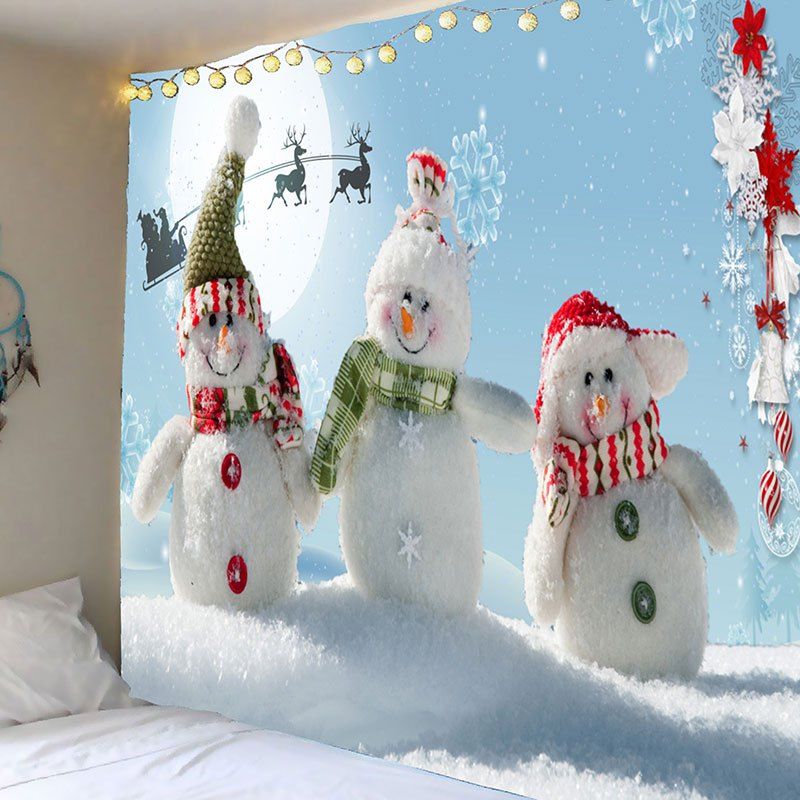 

Christmas Snowman Family Patterned Wall Art Tapestry, Blue and white