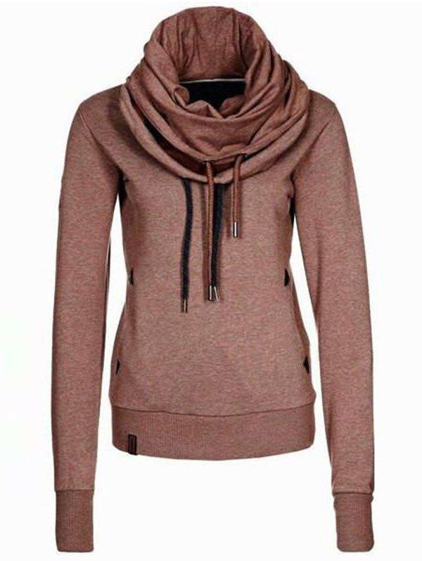 

Drawstring Cowl Neck Pullover Sweatshirt, Brown