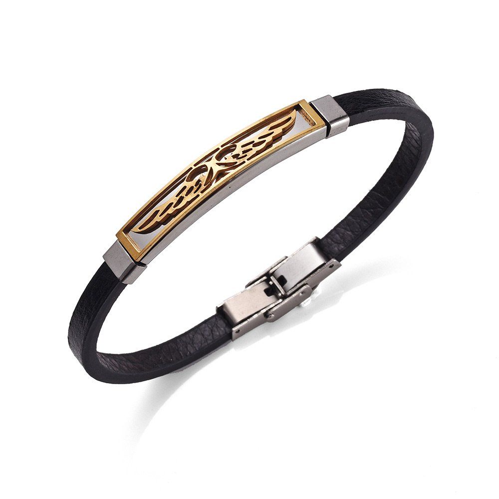 

PU Leather Stainless Steel Angel Wings Bracelet, Golden