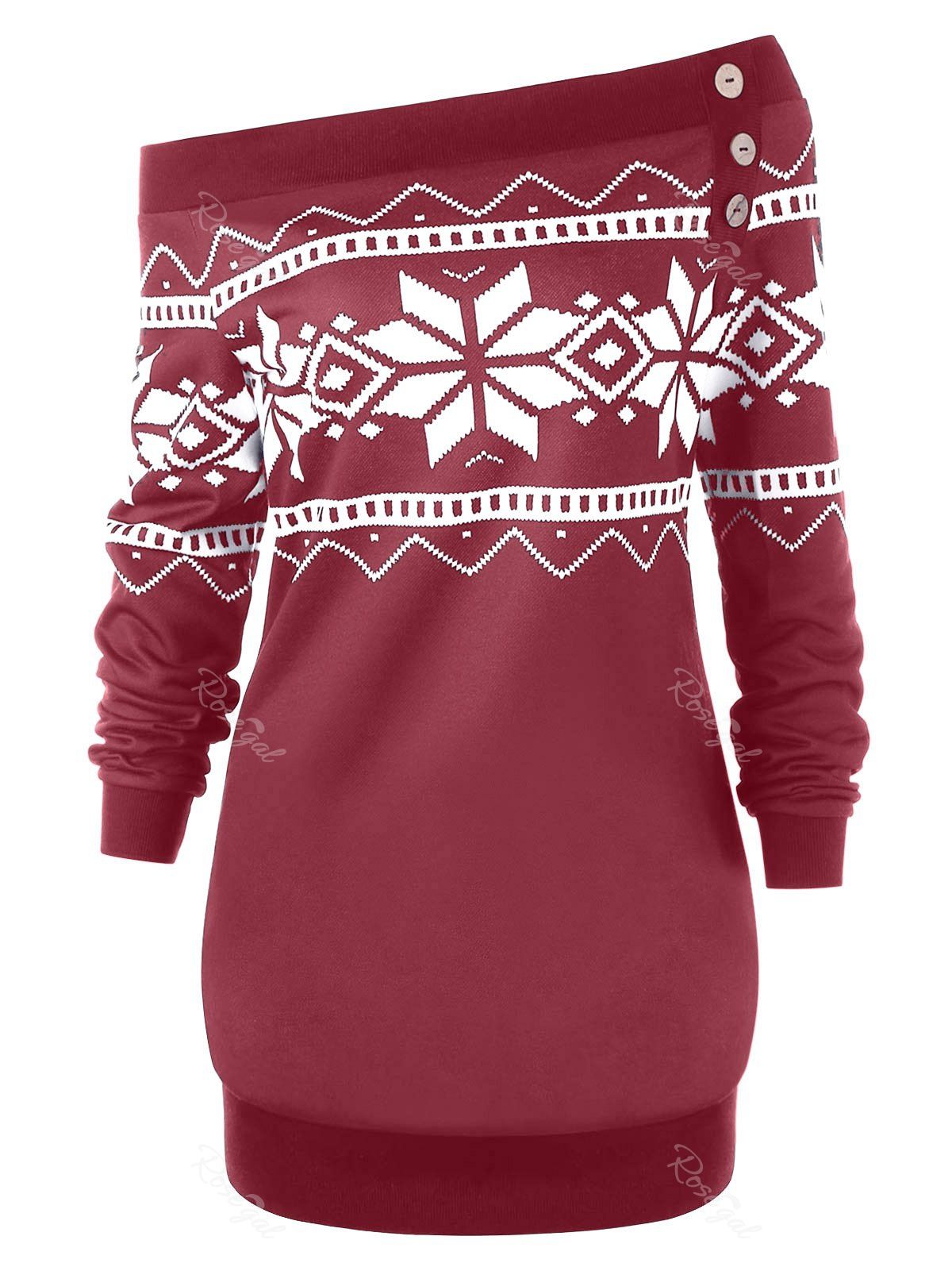 Cheap Plus Size Pullover Snowflake Geometric Skew Neck Sweatshirt  