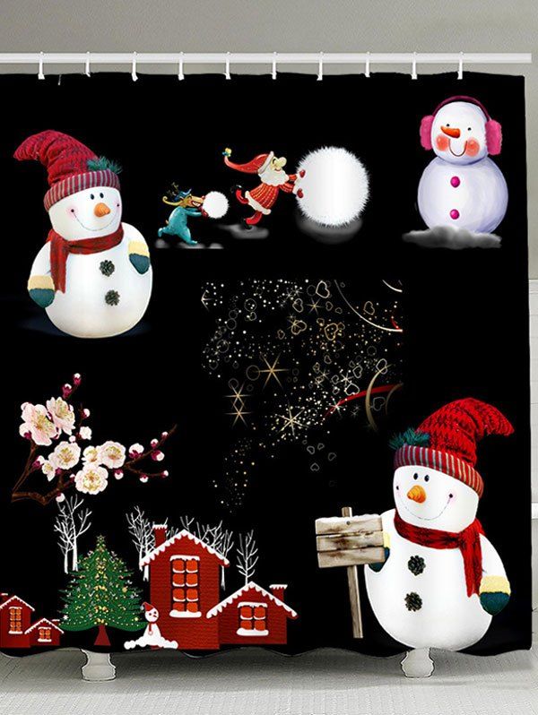 

Christmas Snowmen Family Patterned Shower Curtain, Black and white