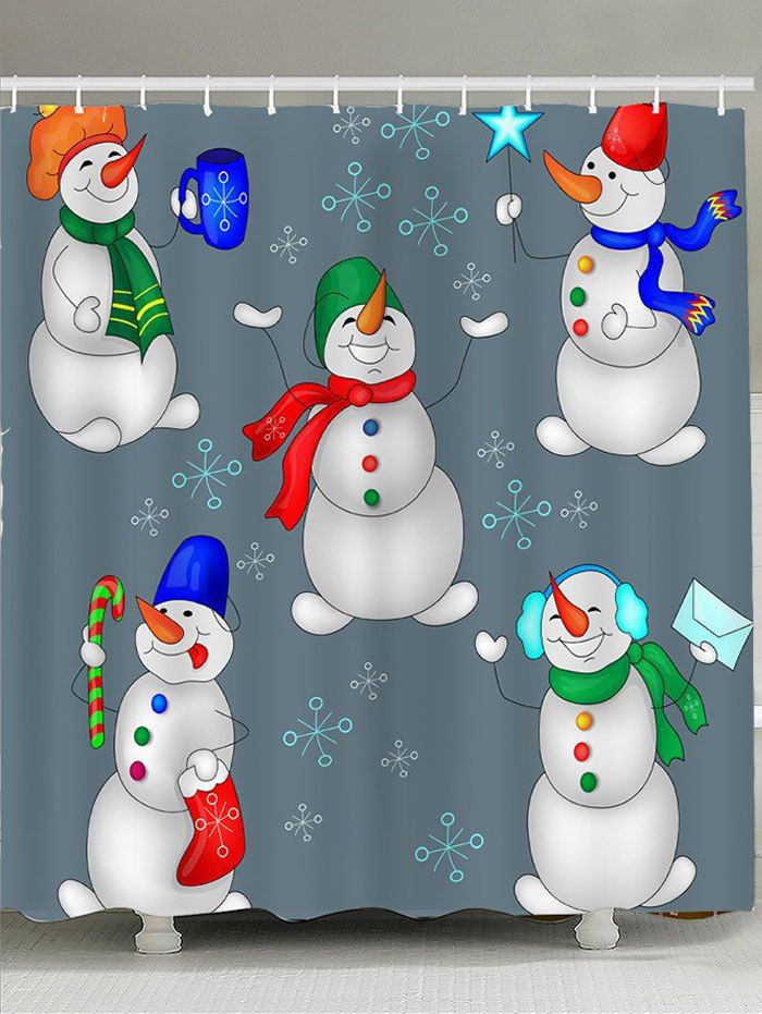 

Happy Christmas Snowmen Family Patterned Bath Curtain, Grey and white