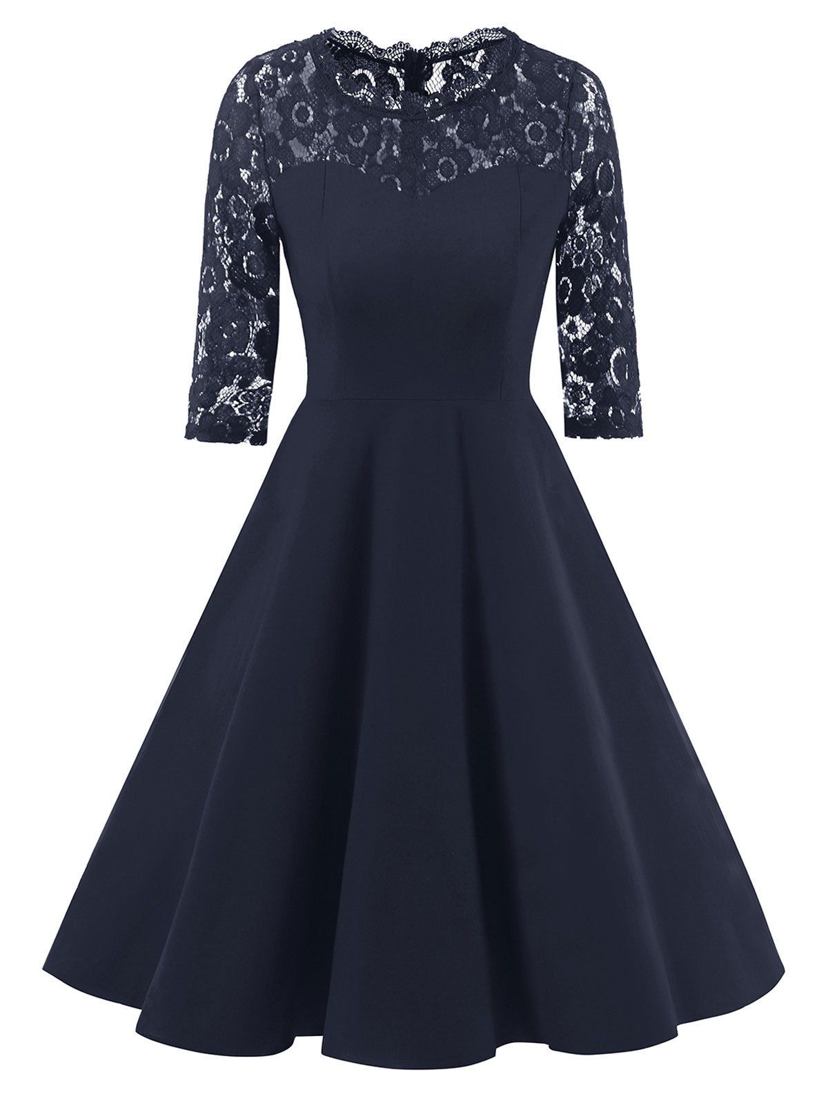 

Vintage Formal Lace Trim A Line Dress, Cadetblue