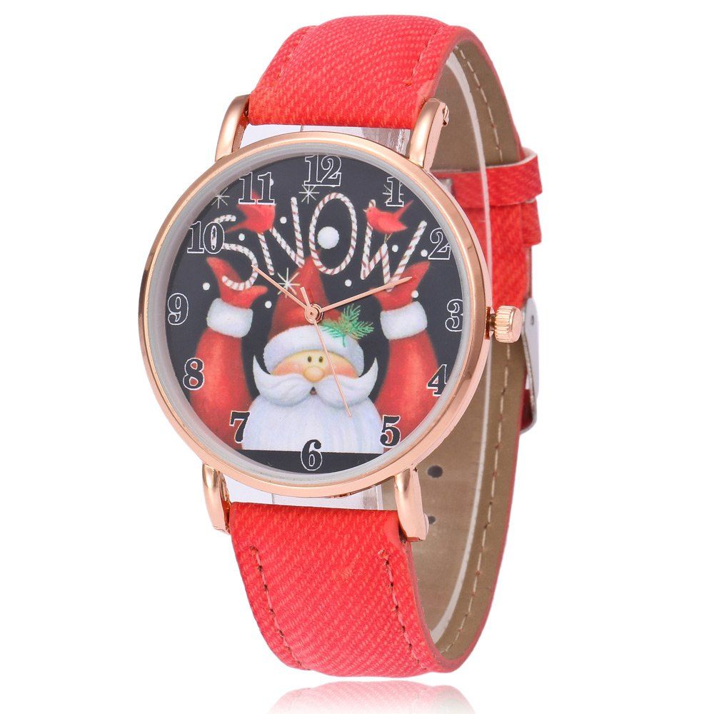 

Christmas Santa Face Faux Leather Watch, Red
