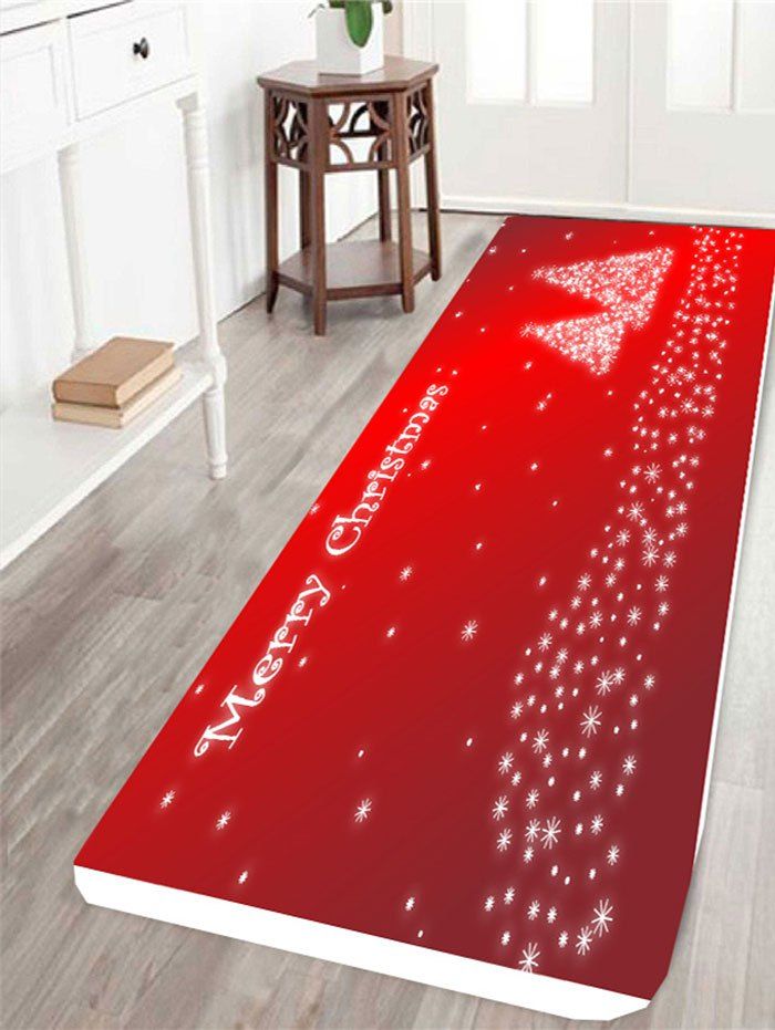 

Antislip Snowflake Christmas Tree Printed Rug, Red