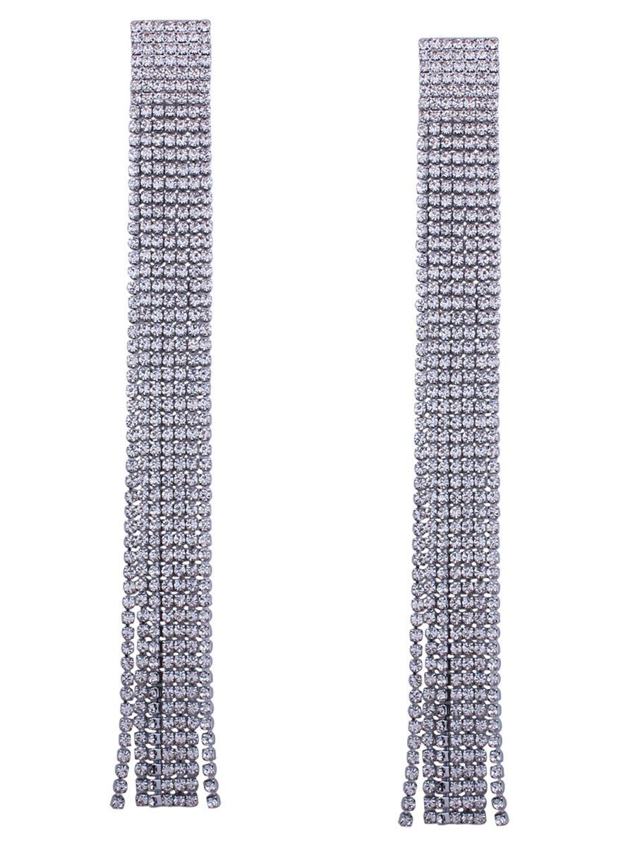 

Rhinestone Fringed Chain Statement Earrings, Black