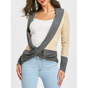 

Ribbed Long Sleeve Wrap Top, Beige