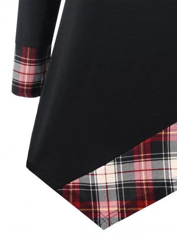 

Plus Size Plaid Trim Asymmetrical Tee, Black