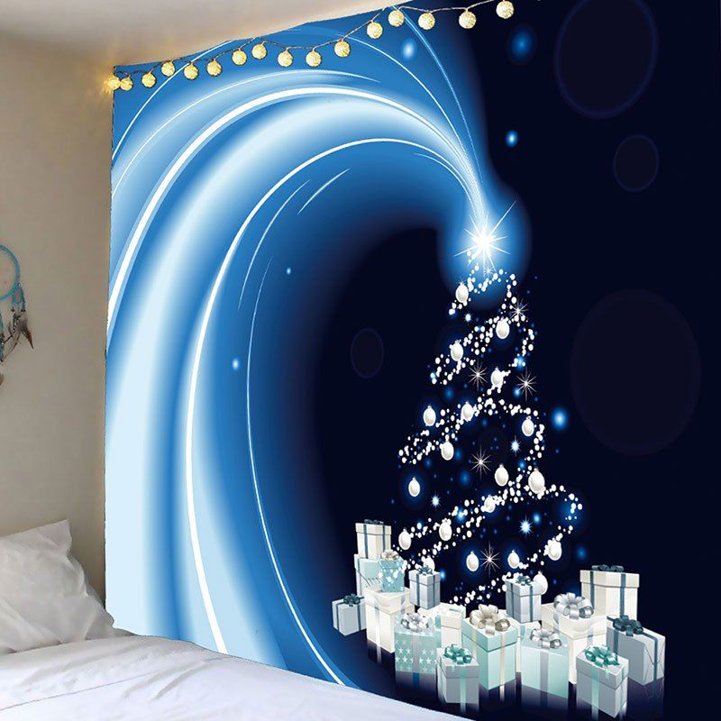 

Starlight Christmas Gifts Patterned Wall Art Tapestry, Blue and black