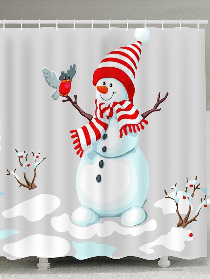 

Bath Decor Snowman Patterned Shower Curtain, Grey and white