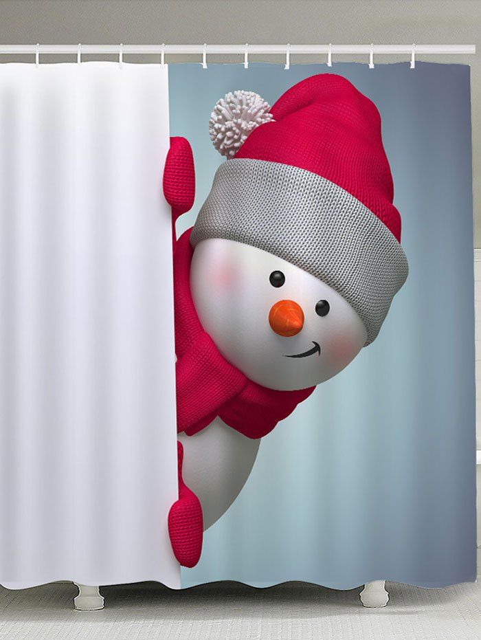 

Snowman Patterned Bath Decor Shower Curtain, Red with white