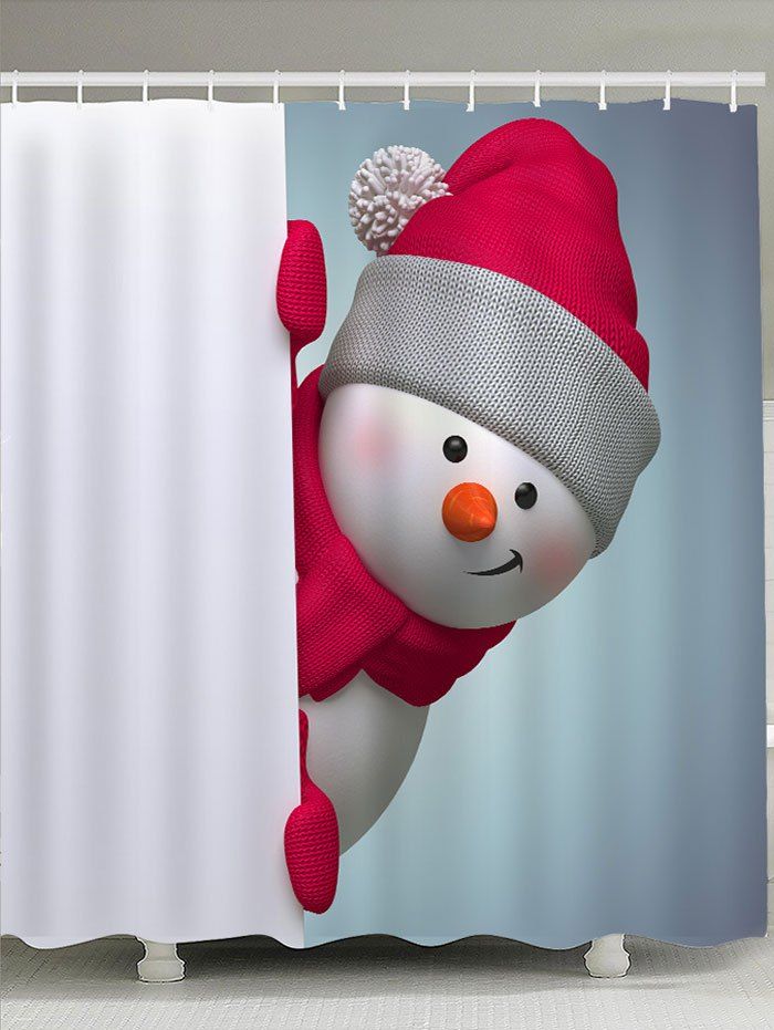 

Snowman Patterned Bath Decor Shower Curtain, Red and white