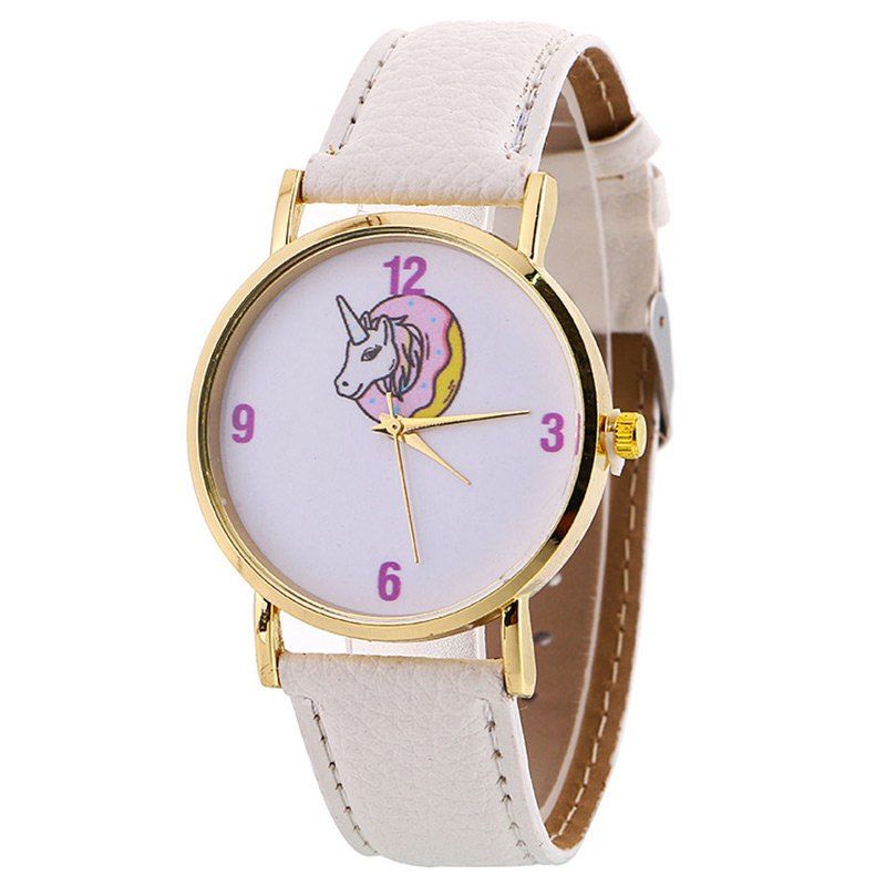 

Faux Leather Strap Unicorn Number Watch, White