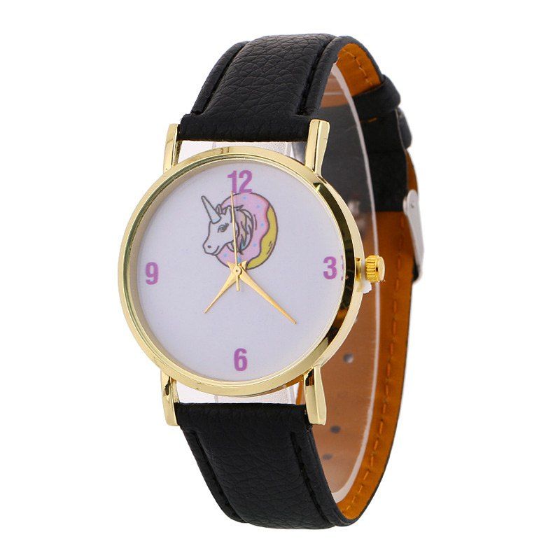 

Faux Leather Strap Unicorn Number Watch, Black