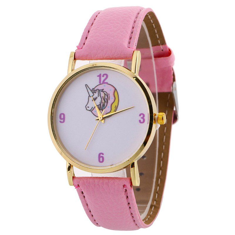 

Faux Leather Strap Unicorn Number Watch, Pink